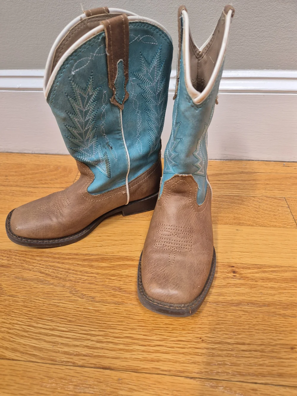 Roper Kids Billy Cowboy Boots Size 11 Blue Brown Square Toe VGUC